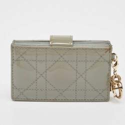 Dior Grey Cannage Patent Leather Lady Dior 5 Gusset Card Holder