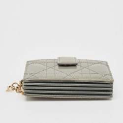 Dior Grey Cannage Patent Leather Lady Dior 5 Gusset Card Holder