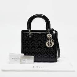 Pre Owned Dior Black Cannage Patent Leather Medium Lady Dior Tote