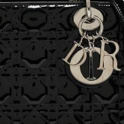 Pre Owned Dior Black Cannage Patent Leather Medium Lady Dior Tote