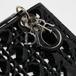 Pre Owned Dior Black Cannage Patent Leather Medium Lady Dior Tote