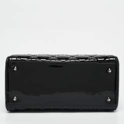 Pre Owned Dior Black Cannage Patent Leather Medium Lady Dior Tote