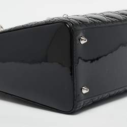 Pre Owned Dior Black Cannage Patent Leather Medium Lady Dior Tote