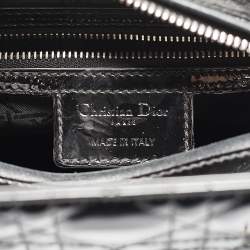 Pre Owned Dior Black Cannage Patent Leather Medium Lady Dior Tote