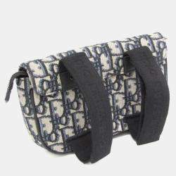 Dior Cream/Navy Canvas Oblique Clutch Shoulder Bag