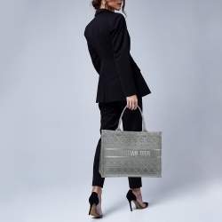 Dior Grey Embroidered Canvas Medium Book Tote
