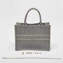Dior Grey Embroidered Canvas Medium Book Tote