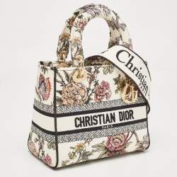 Pre Owned Dior Multicolor Floral Embroidered Canvas Medium Lady D-Lite Tote