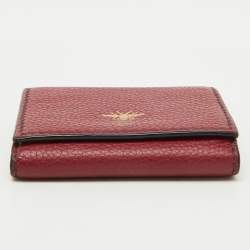 Pre Owned Dior Burgundy Leather D Bee Flap Bifold Wallet