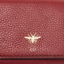 Pre Owned Dior Burgundy Leather D Bee Flap Bifold Wallet