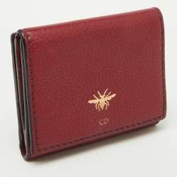 Pre Owned Dior Burgundy Leather D Bee Flap Bifold Wallet