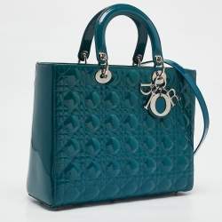 Pre Owned Dior Blue Cannage Patent Leather Large Lady Dior Tote