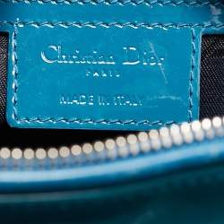 Pre Owned Dior Blue Cannage Patent Leather Large Lady Dior Tote