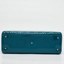 Pre Owned Dior Blue Cannage Patent Leather Large Lady Dior Tote