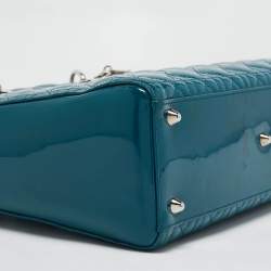 Pre Owned Dior Blue Cannage Patent Leather Large Lady Dior Tote