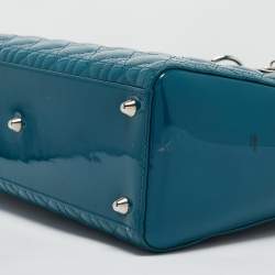 Pre Owned Dior Blue Cannage Patent Leather Large Lady Dior Tote