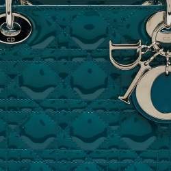 Pre Owned Dior Blue Cannage Patent Leather Large Lady Dior Tote