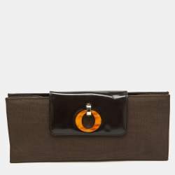 Dior Dark Brown Canvas and Leather Vintage Flap Clutch