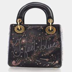 Dior Mini Black Lambskin "I Feel Blue" Lady Dior