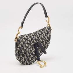 Dior Navy Blue Oblique Canvas and Leather Saddle Bag