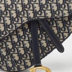 Dior Navy Blue Oblique Canvas and Leather Saddle Bag