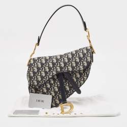 Dior Navy Blue Oblique Canvas and Leather Saddle Bag