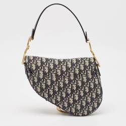 Dior Navy Blue Oblique Canvas and Leather Saddle Bag