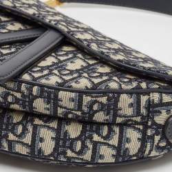 Dior Navy Blue Oblique Canvas and Leather Saddle Bag