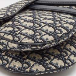 Dior Navy Blue Oblique Canvas and Leather Saddle Bag