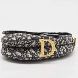 Dior Navy Blue Oblique Canvas and Leather Saddle Bag