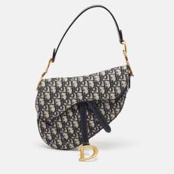 Dior Navy Blue Oblique Canvas and Leather Saddle Bag