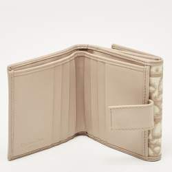 Pre Owned Dior Beige Oblique Coated Canvas and Leather French Flap Wallet