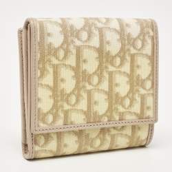 Pre Owned Dior Beige Oblique Coated Canvas and Leather French Flap Wallet
