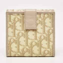 Pre Owned Dior Beige Oblique Coated Canvas and Leather French Flap Wallet