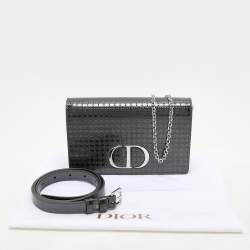 Pre Owned Dior Silver Micro Cannage Patent Leather 2in1 30 Montaigne Pouch Bag