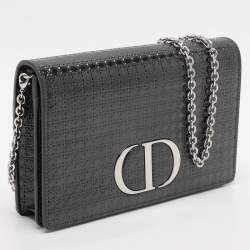 Pre Owned Dior Silver Micro Cannage Patent Leather 2in1 30 Montaigne Pouch Bag