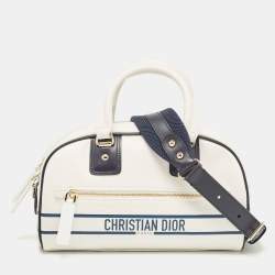 Dior White/Navy Blue Leather and Rubber Small Vibe Bowler Bag