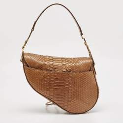 Pre Owned Dior Brown Glossy Python and Leather Saddle Bag