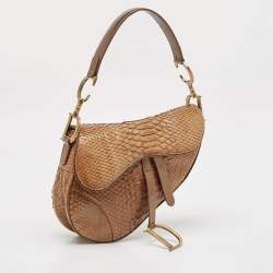 Pre Owned Dior Brown Glossy Python and Leather Saddle Bag
