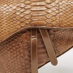 Pre Owned Dior Brown Glossy Python and Leather Saddle Bag