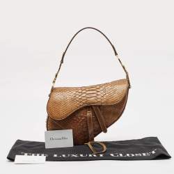 Pre Owned Dior Brown Glossy Python and Leather Saddle Bag