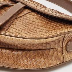 Pre Owned Dior Brown Glossy Python and Leather Saddle Bag