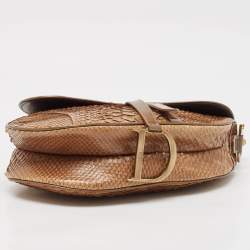 Pre Owned Dior Brown Glossy Python and Leather Saddle Bag