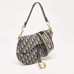 Pre Owned Dior Navy Blue Oblique Canvas Saddle Bag