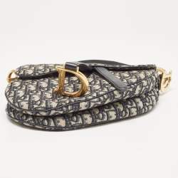 Pre Owned Dior Navy Blue Oblique Canvas Saddle Bag