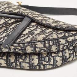 Pre Owned Dior Navy Blue Oblique Canvas Saddle Bag