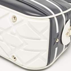 Pre Owned Dior Navy Blue/White Leather and Rubber Medium Vibe Bowler Bag