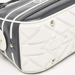 Pre Owned Dior Navy Blue/White Leather and Rubber Medium Vibe Bowler Bag