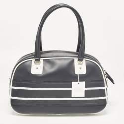 Pre Owned Dior Navy Blue/White Leather and Rubber Medium Vibe Bowler Bag
