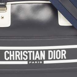 Pre Owned Dior Navy Blue/White Leather and Rubber Medium Vibe Bowler Bag